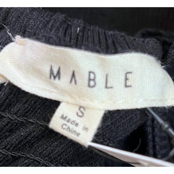 Black Ribbed Cropped Tank Top By Mable Sweetheart Neckline Smocked Back Panel-S - Picture 2 of 5